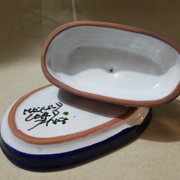 Mexican Pottery Butter Dish, 7.5" Hand Painted - Picture 3 of 4